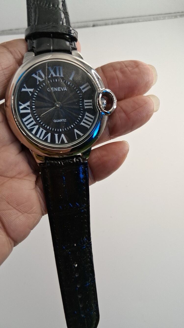 Geneva Mens Black Dial Silver Roman Numeral Watch Ballon Bleu Style GW-157